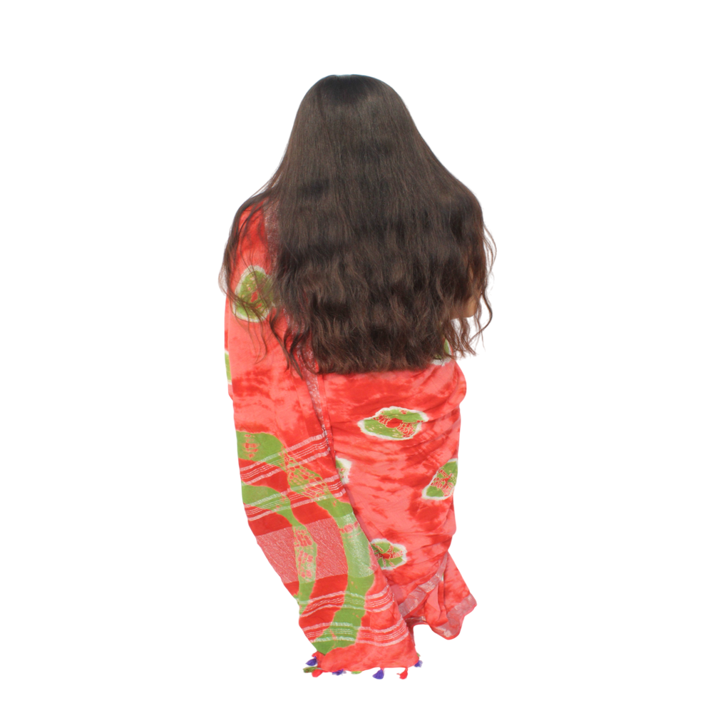 Vibrant Tie-Dye Linen Cotton Saree - Ideal for Festive & Casual Wear, Comfortable & Durable Fabric, Unique Design, 5.5 Meters Long and 42 Inches Wide