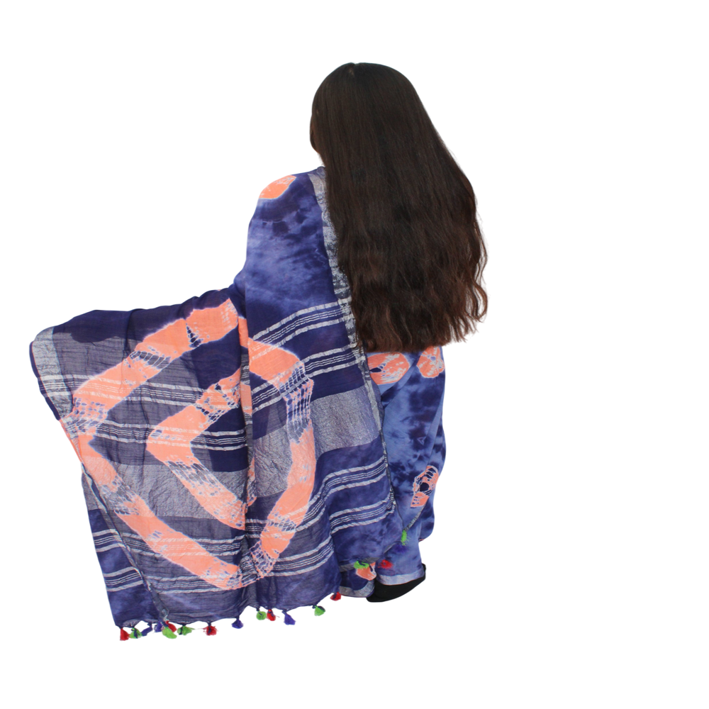 Vibrant Tie-Dye Linen Cotton Saree - Ideal for Festive & Casual Wear, Comfortable & Durable Fabric, Unique Design, 5.5 Meters Long and 42 Inches Wide