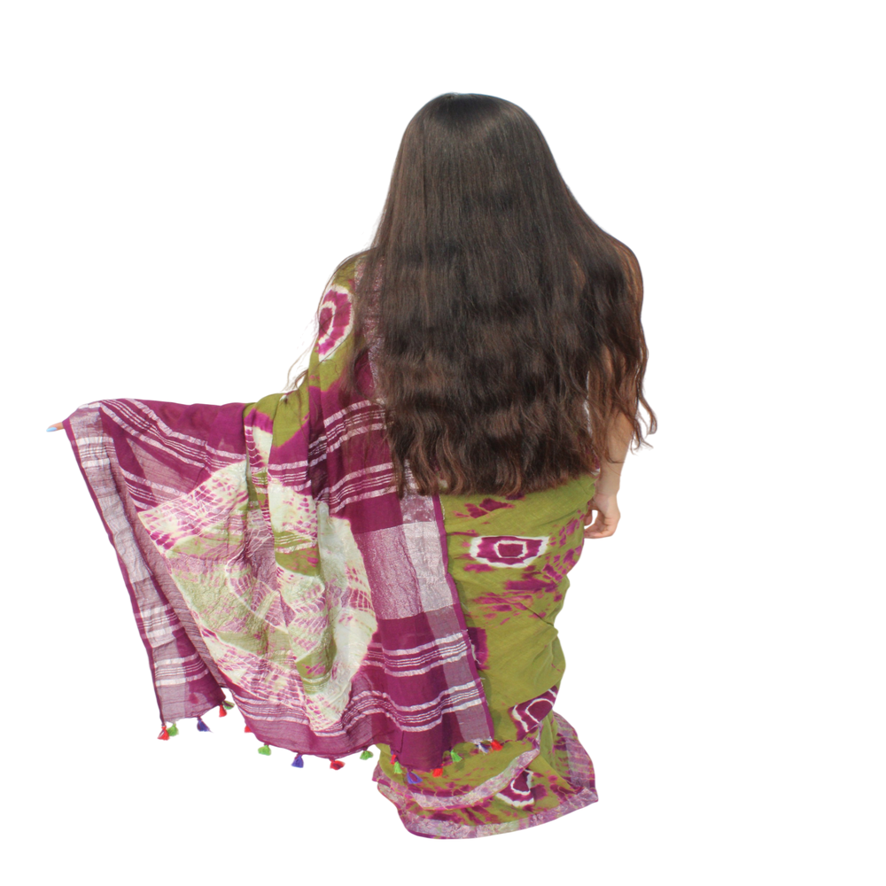 Vibrant Tie-Dye Linen Cotton Saree - Ideal for Festive & Casual Wear, Comfortable & Durable Fabric, Unique Design, 5.5 Meters Long and 42 Inches Wide