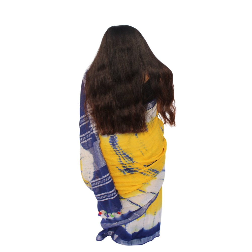 Vibrant Tie-Dye Linen Cotton Saree - Ideal for Festive & Casual Wear, Comfortable & Durable Fabric, Unique Design, 5.5 Meters Long and 42 Inches Wide