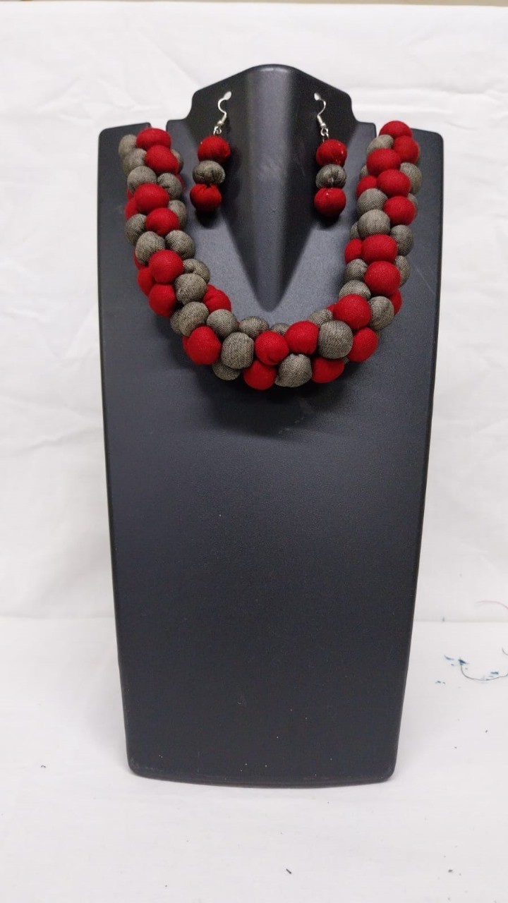 Bohemian Maroon Grey Choker Necklace Set with Earrings