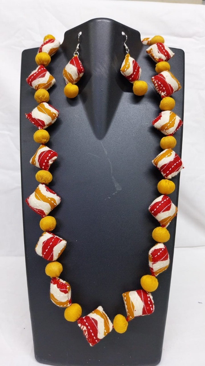 Tabiz Colorful Fabric Bohemian Necklace with Earrings