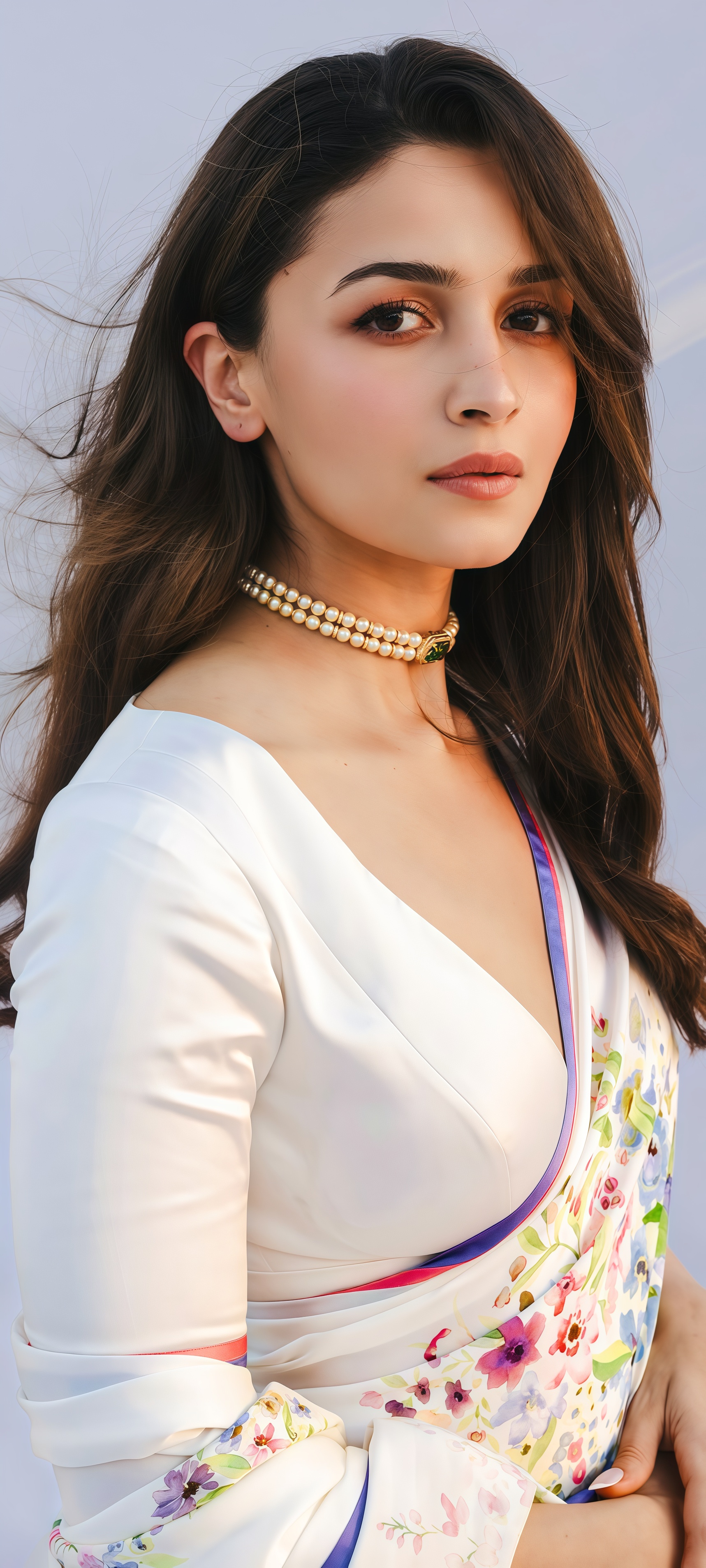 Alia Bhatt Floral Digital Print White Georgette Saree